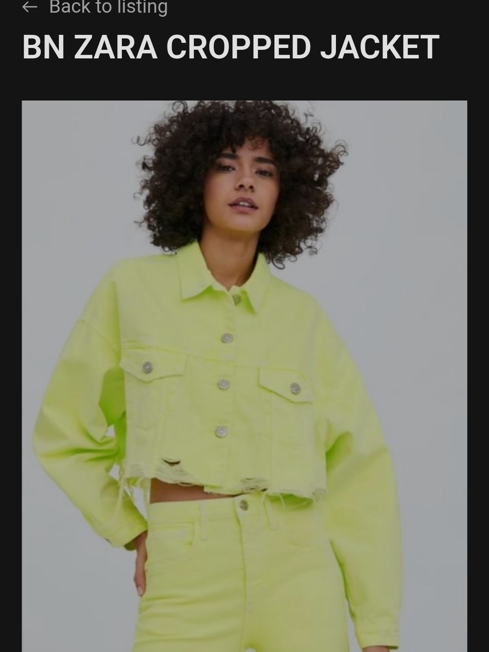 Zara Neon Yellow Cropped Denim Jacket